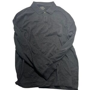 St John's Bay Mens Legacy Polo Shirt Long Sleeve Gray Cotton‎ Blend Size L